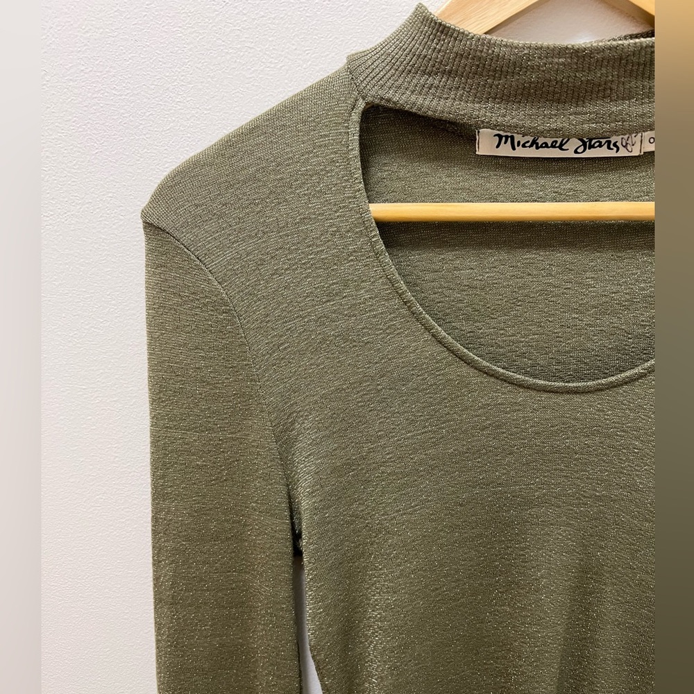 Michael Stars Choker Collar Scoopneck Green Sweater, One Size